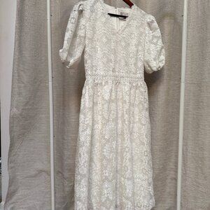 Rachel Parcell Puff Sleeve Lace / Eyelet Dress – Cream/Ivory - RARE Size 8
